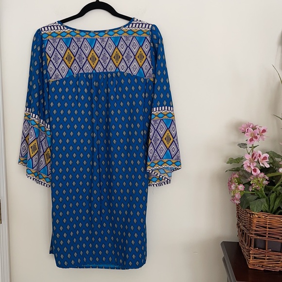 NWOT Alya boho hippie blue yellow tunic sheath dress - Picture 3 of 12